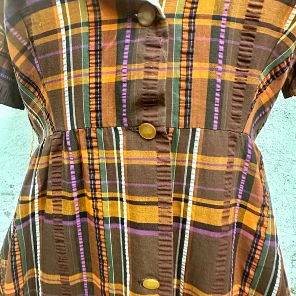 Vintage Prairie Plaid House Dress by Leisure Lady - Picture 4 of 9